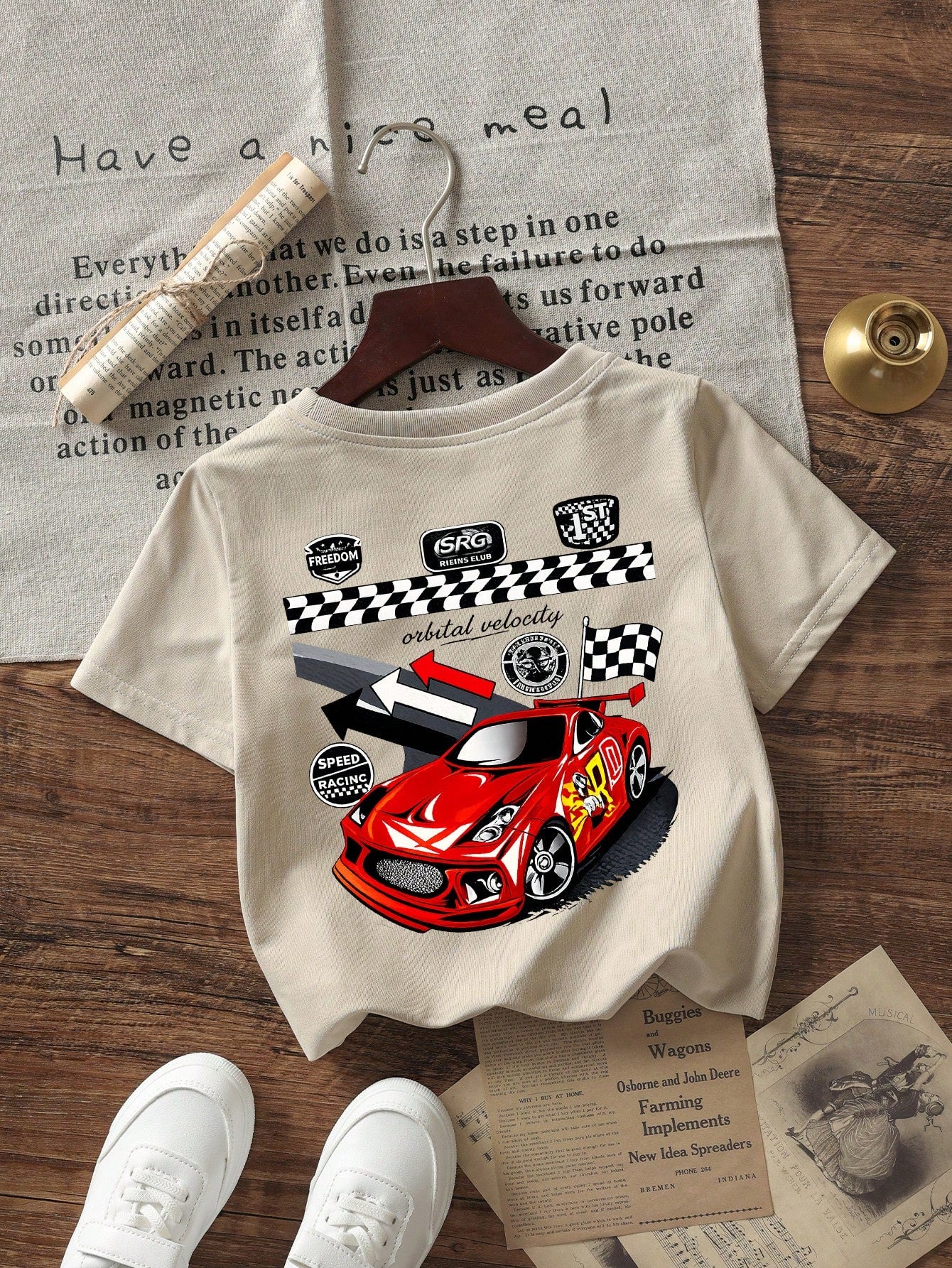 SHEIN Toddler Boys' Casual Race Car Graphic Round Neck Short Sleeve T-Shirt