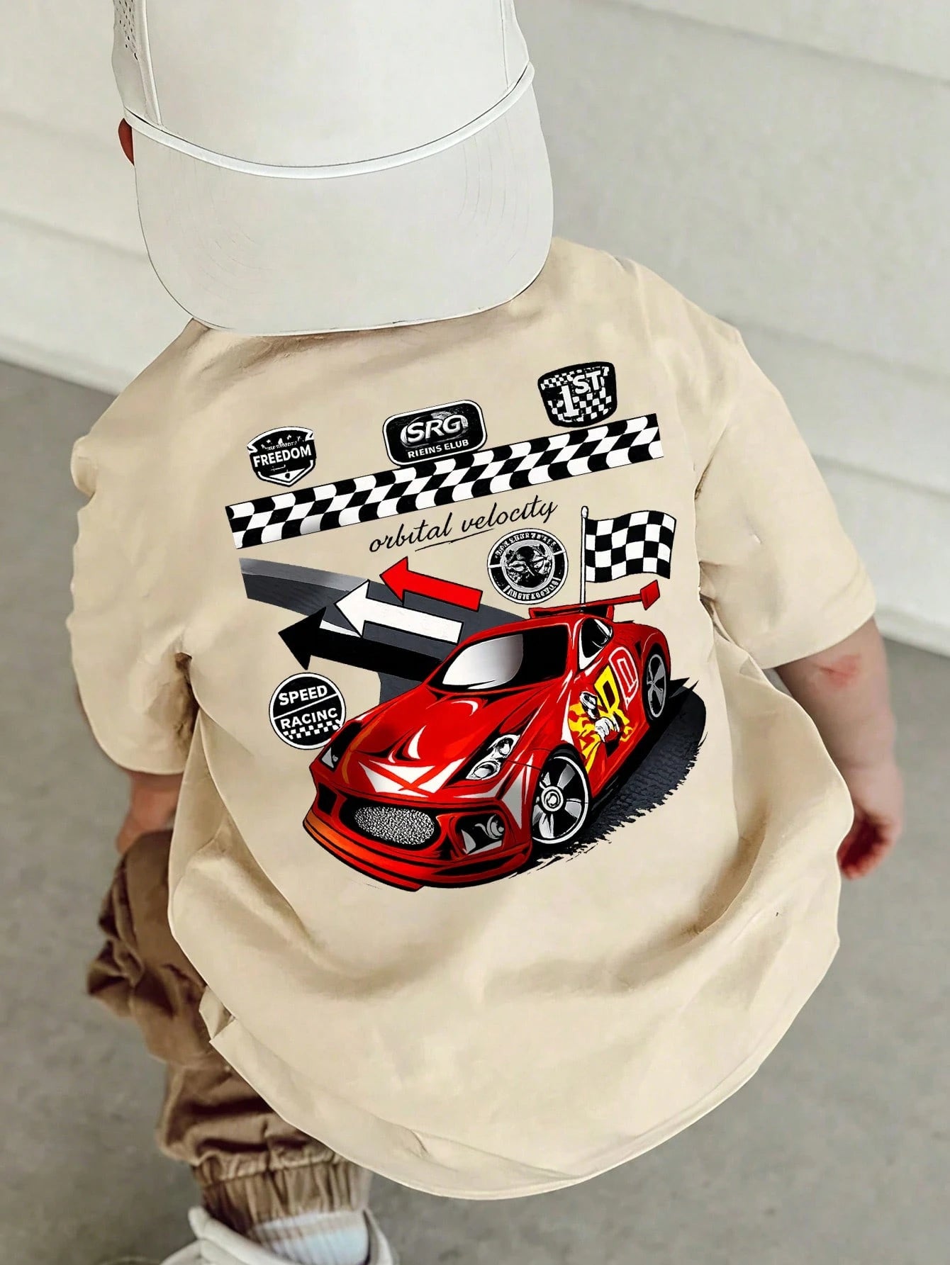 SHEIN Toddler Boys' Casual Race Car Graphic Round Neck Short Sleeve T-Shirt
