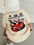 SHEIN Toddler Boys' Casual Race Car Graphic Round Neck Short Sleeve T-Shirt