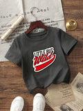 SHEIN Toddler Boys' Cool Street Style Short Sleeve T-Shirt, Versatile Dark Gray Basic Tee