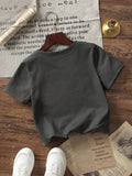 SHEIN Toddler Boys' Cool Street Style Short Sleeve T-Shirt, Versatile Dark Gray Basic Tee