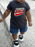 SHEIN Toddler Boys' Cool Street Style Short Sleeve T-Shirt, Versatile Dark Gray Basic Tee