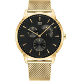 Tommy Hilfiger Brad Gold Mesh Bracelet Black Dial Quartz Watch for Men - 1710386