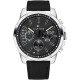 Tommy Hilfiger Decker Black Leather Strap Black Dial Chronograph Quartz Watch for Men - 1791563