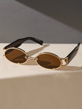 SHEIN Trendy Oval Frame Fashion Glasses Fit For Outdoor, Vacation Vintage Shades Beach Accessories