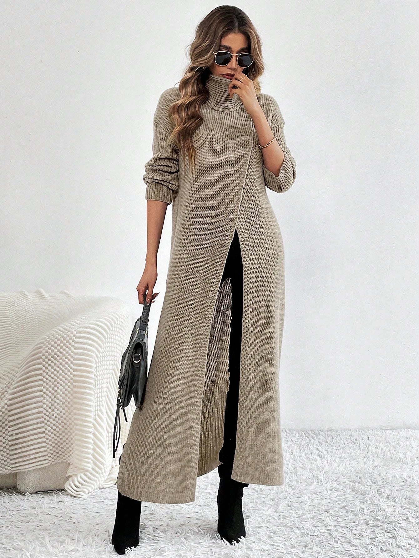  | SHEIN Turtleneck Slit Dress, Long Sleeve Casual Party Club Dress, Elegant & Unique Design | Dress | Shein | OneHub