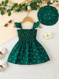 SHEIN Valentine's Day Baby Girl Heart Print Cable Knit Dress + Sun Hat