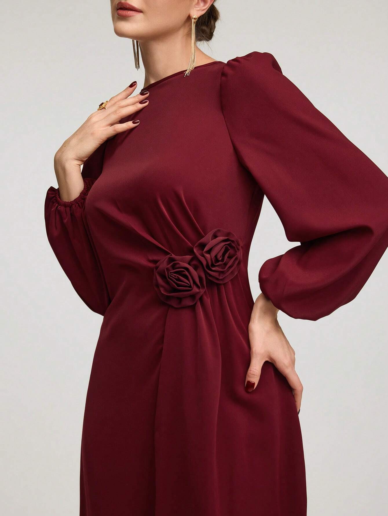 SHEIN Veilorie Burgundy Red Women's Solid Color Round Neck Long Sleeve | Dress | OneHub SHEIN Veilorie Burgundy Red Women's Solid Color Round Neck Long Sleeve | Dress | OneHub