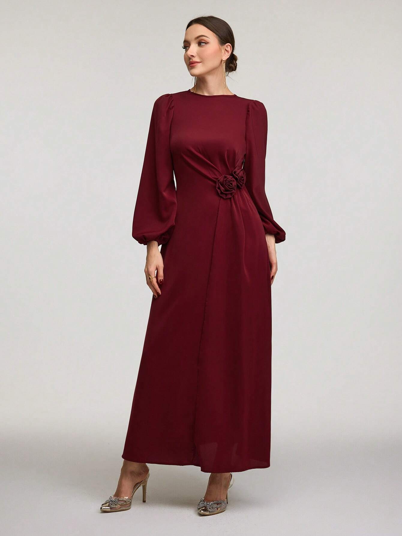 shein wedding guest dresses with sleeves MOD Women Long Sleeve Dress, For Party, Festival Dress,Elegant W | Dress Shein Maroon Dress Modest SHEIN