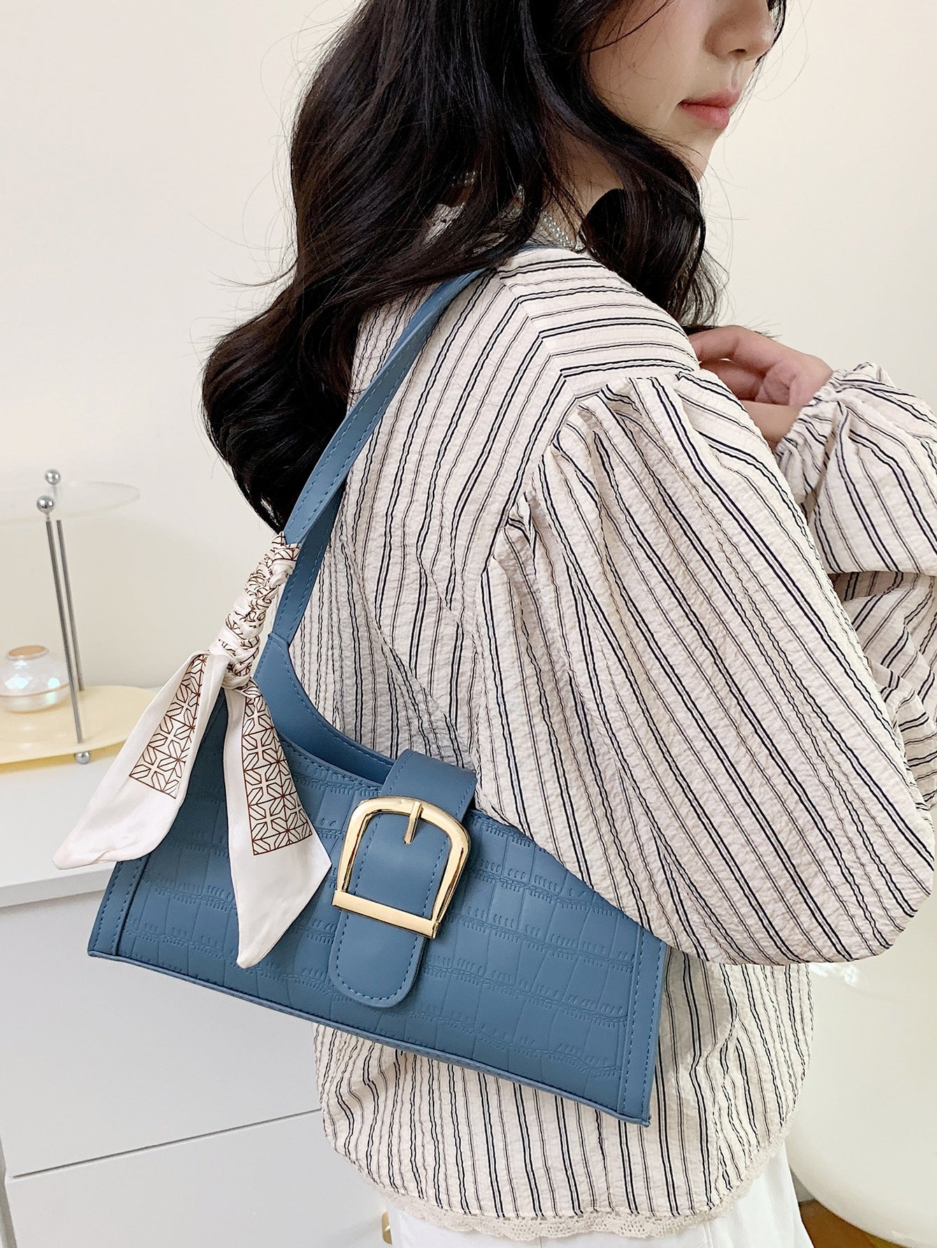  | SHEIN Versatile Blue Crocodile Pattern Armpit Bag | Bags | Shein | OneHub