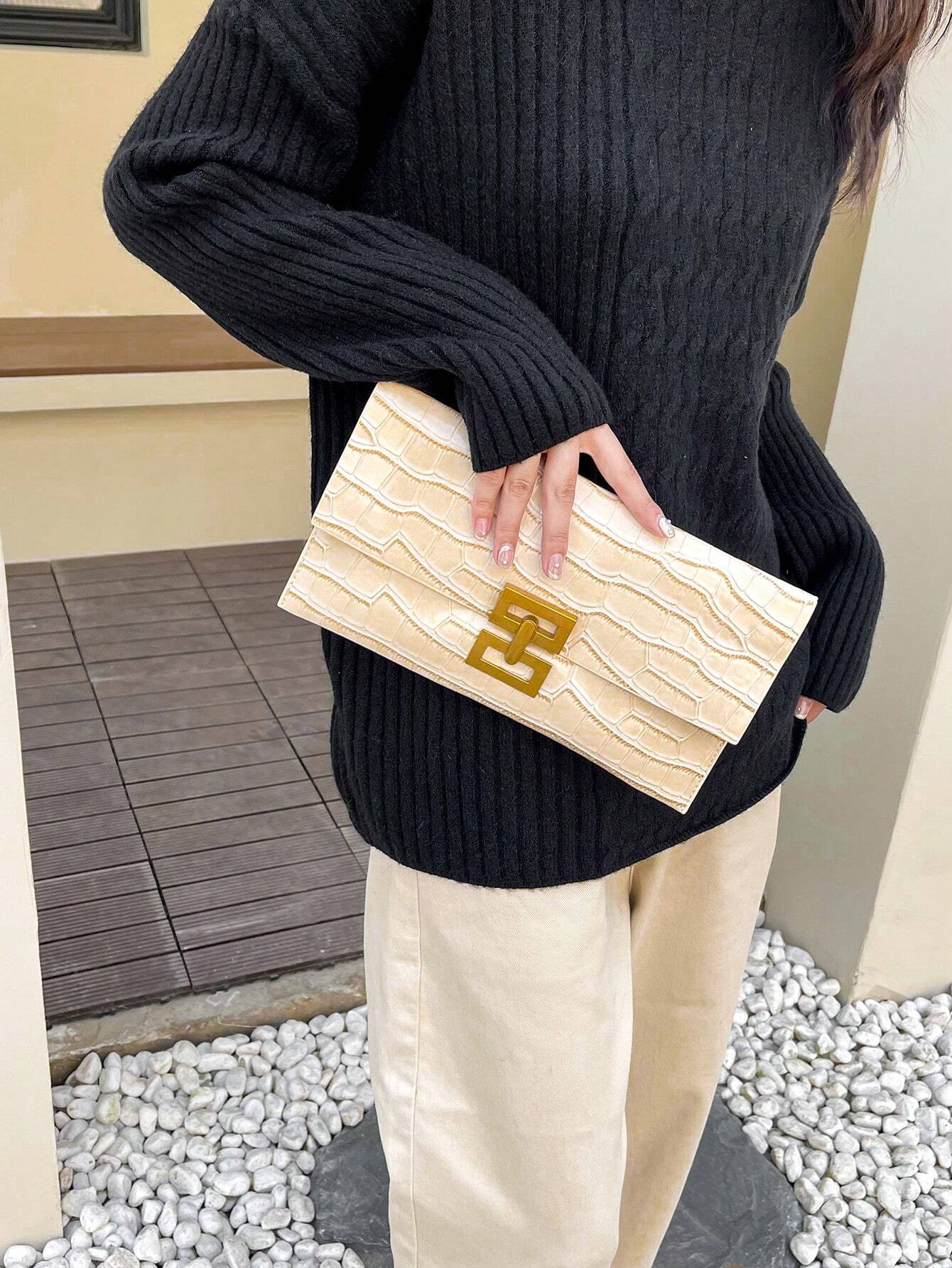  | SHEIN Vintage Crocodile Pattern Envelope Clutch Bag With Lock For Women, Simple And Elegant | Card Holder | Shein | OneHub