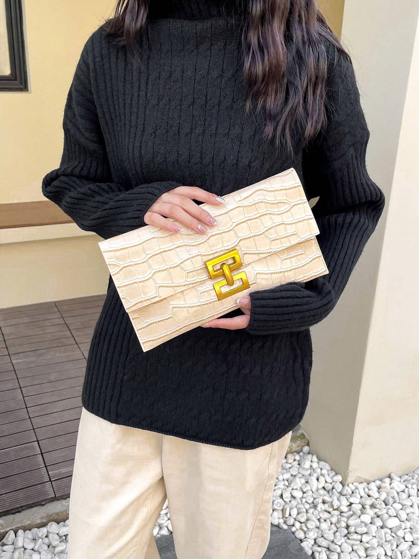  | SHEIN Vintage Crocodile Pattern Envelope Clutch Bag With Lock For Women, Simple And Elegant | Card Holder | Shein | OneHub