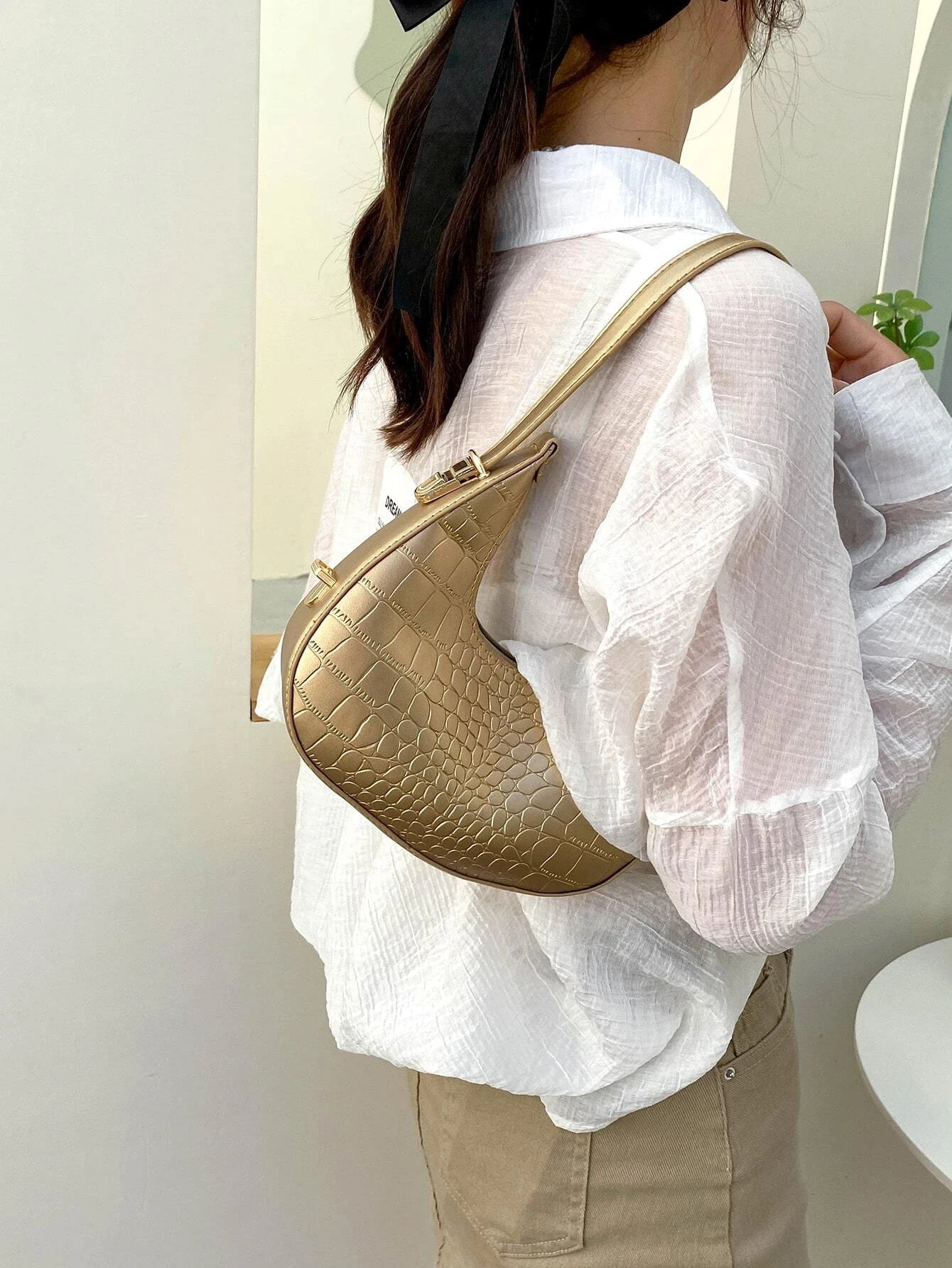  | SHEIN Waterproof,Lightweight,Business Casual Metallic Crocodile Embossed Hobo Bag | Bags | Shein | OneHub