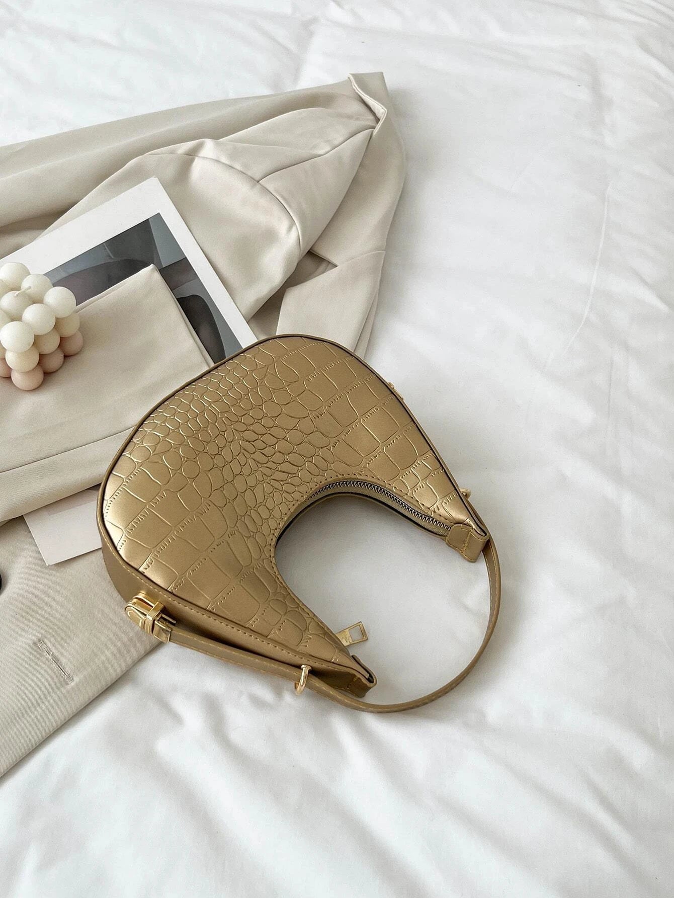  | SHEIN Waterproof,Lightweight,Business Casual Metallic Crocodile Embossed Hobo Bag | Bags | Shein | OneHub