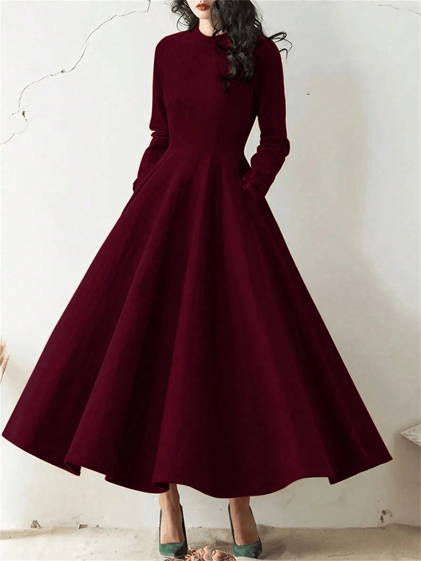  | SHEIN Women Casual Solid Color Oblique Pocket Elastic Waist Flare Hem Dress, Autumn | Dress | Shein | OneHub