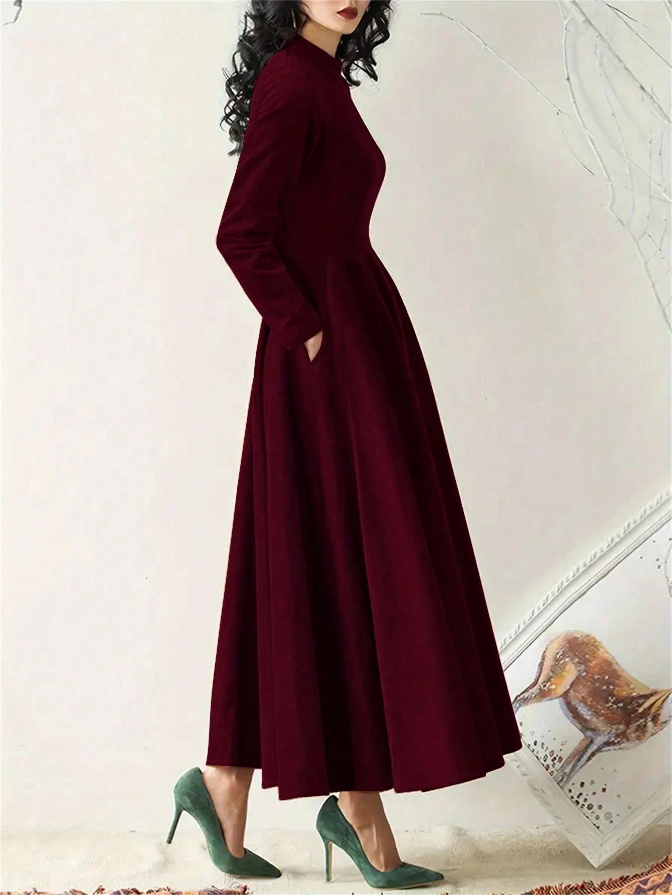  | SHEIN Women Casual Solid Color Oblique Pocket Elastic Waist Flare Hem Dress, Autumn | Dress | Shein | OneHub