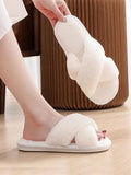  | SHEIN Women Cross Strap Fluffy Bedroom Slippers, Fabric Fashion Slippers White | Slippers | Shein | OneHub