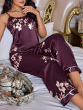 SHEIN Women Floral Pattern Satin Pajama Set