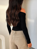  | SHEIN Women Solid Color Asymmetrical Neck Slim Fit Long Sleeve Blouse | Top | Shein | OneHub
