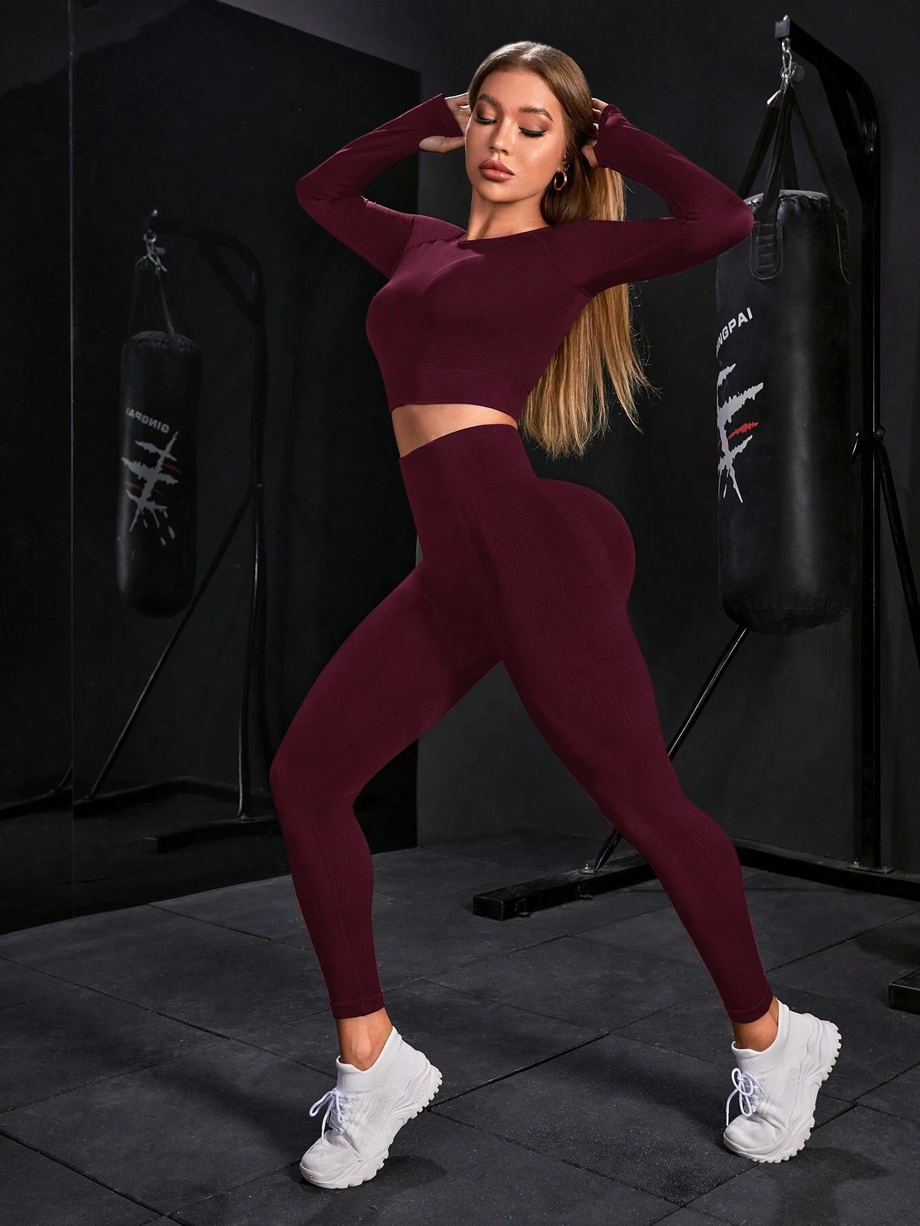 | SHEIN Women Solid Color Crew Neck Long Sleeve Top And Skinny Leggings Sports Outfit Workout Women Set Women Leggings Set | Leggings | Shein | OneHub
