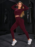  | SHEIN Women Solid Color Crew Neck Long Sleeve Top And Skinny Leggings Sports Outfit Workout Women Set Women Leggings Set | Leggings | Shein | OneHub