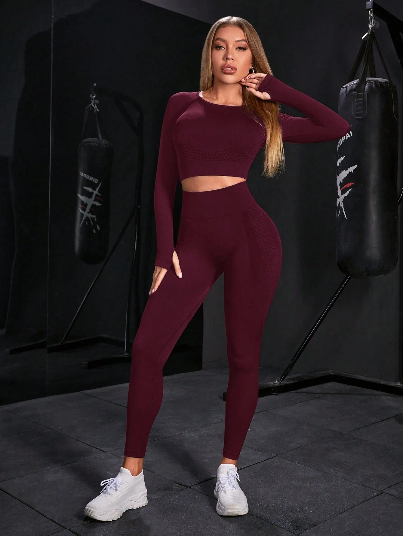  | SHEIN Women Solid Color Crew Neck Long Sleeve Top And Skinny Leggings Sports Outfit Workout Women Set Women Leggings Set | Leggings | Shein | OneHub