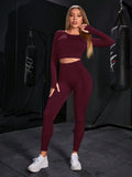 | SHEIN Women Solid Color Crew Neck Long Sleeve Top And Skinny Leggings Sports Outfit Workout Women Set Women Leggings Set | Leggings | Shein | OneHub