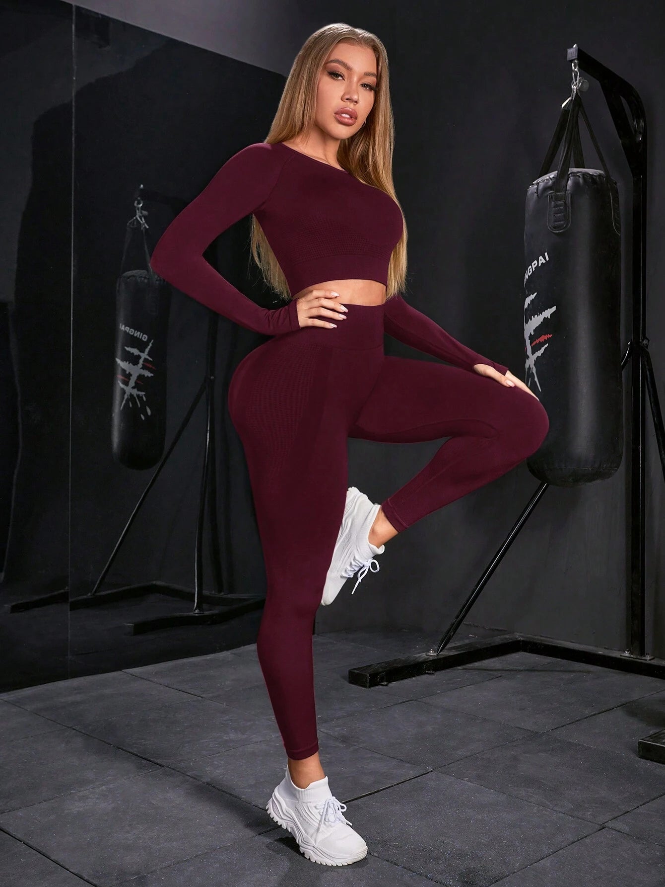  | SHEIN Women Solid Color Crew Neck Long Sleeve Top And Skinny Leggings Sports Outfit Workout Women Set Women Leggings Set | Leggings | Shein | OneHub
