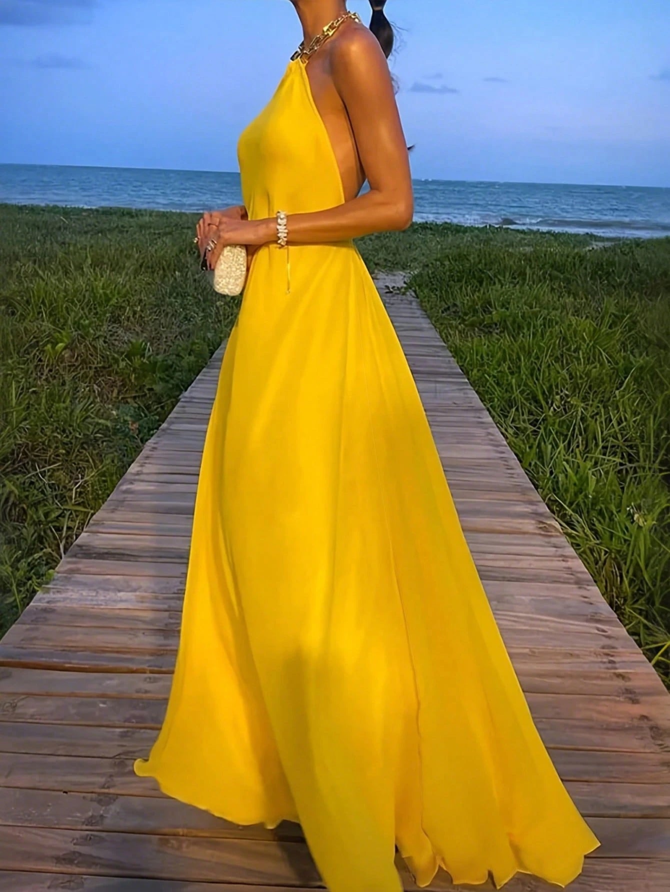 halter wedding dress with pockets Simple Halter V Neck 100% Silk Taffeta Wedding Dress with Pockets main image 0