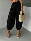 SHEIN Women's New Spring/Autumn Casual Commute Comfortable Solid Color Woven Fabric Pants For Home And Daily Wear Black