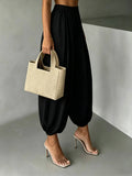 SHEIN Women's New Spring/Autumn Casual Commute Comfortable Solid Color Woven Fabric Pants For Home And Daily Wear Black