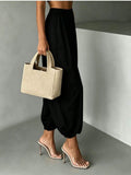 SHEIN Women's New Spring/Autumn Casual Commute Comfortable Solid Color Woven Fabric Pants For Home And Daily Wear Black