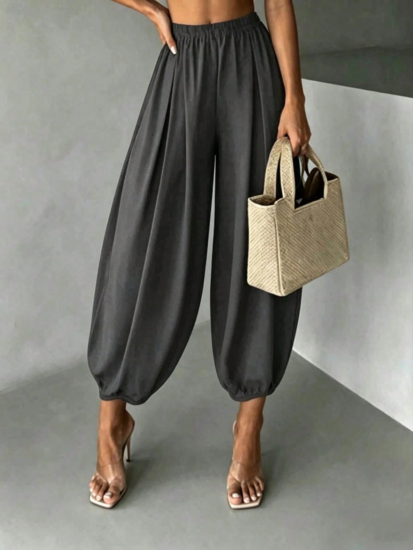 SHEIN Women's New Spring/Autumn Casual Commute Comfortable Solid Color Woven Fabric Pants For Home And Daily Wear