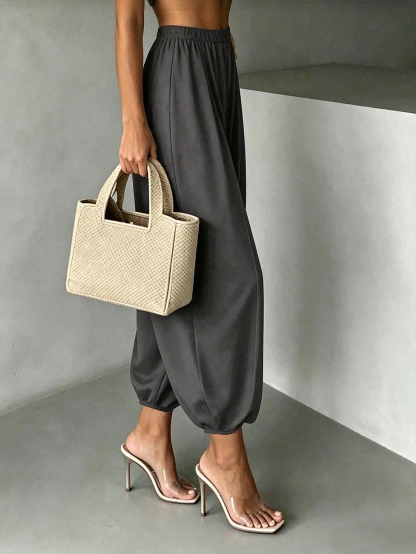 SHEIN Women's New Spring/Autumn Casual Commute Comfortable Solid Color Woven Fabric Pants For Home And Daily Wear