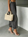 SHEIN Women's New Spring/Autumn Casual Commute Comfortable Solid Color Woven Fabric Pants For Home And Daily Wear