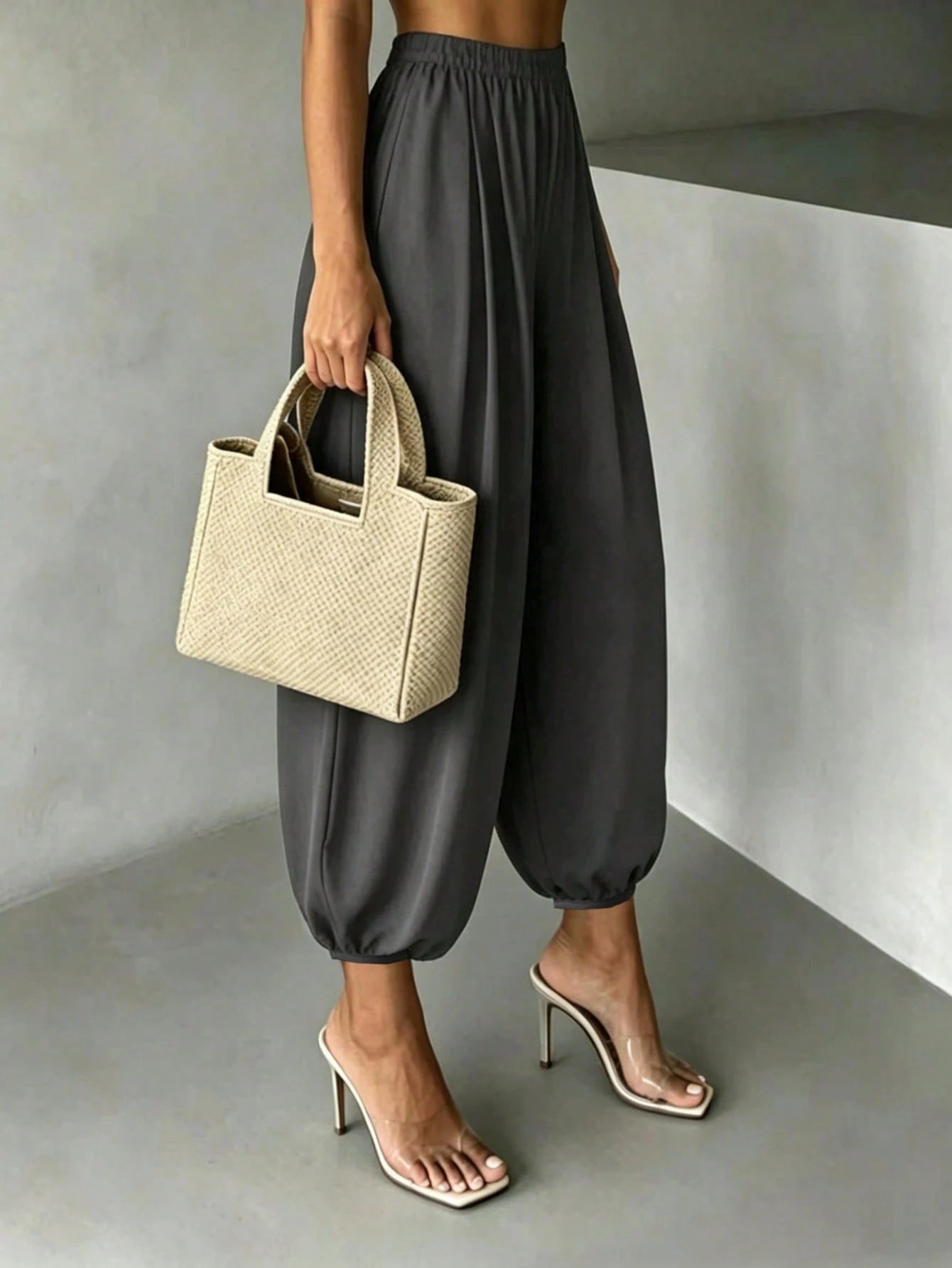 SHEIN Women's New Spring/Autumn Casual Commute Comfortable Solid Color Woven Fabric Pants For Home And Daily Wear