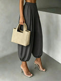 SHEIN Women's New Spring/Autumn Casual Commute Comfortable Solid Color Woven Fabric Pants For Home And Daily Wear