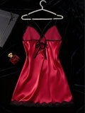 SHEIN Women's Nightgown, Mature Floral Print Satin Lace Trim Sleepwear Dress, V-Neck Criss-Cross Open Back Spaghetti Strap Slip Dress, Comfortable Robe