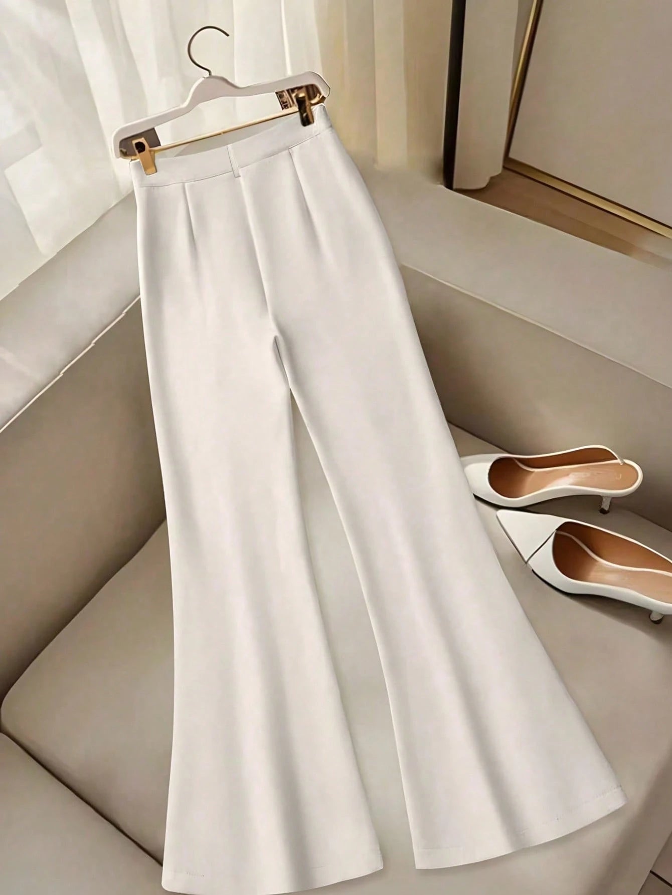  | SHEIN Women's Summer Solid Color Versatile Daily Commute Slimming High Waist Flared Pants With Button Zipper Gold Button Decoration | Pants | Shein | OneHub
