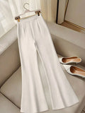  | SHEIN Women's Summer Solid Color Versatile Daily Commute Slimming High Waist Flared Pants With Button Zipper Gold Button Decoration | Pants | Shein | OneHub