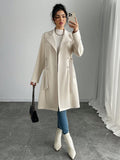 SHEIN Women's Wool Blend Solid Color Woven Fabric Coat With Pockets And Belt