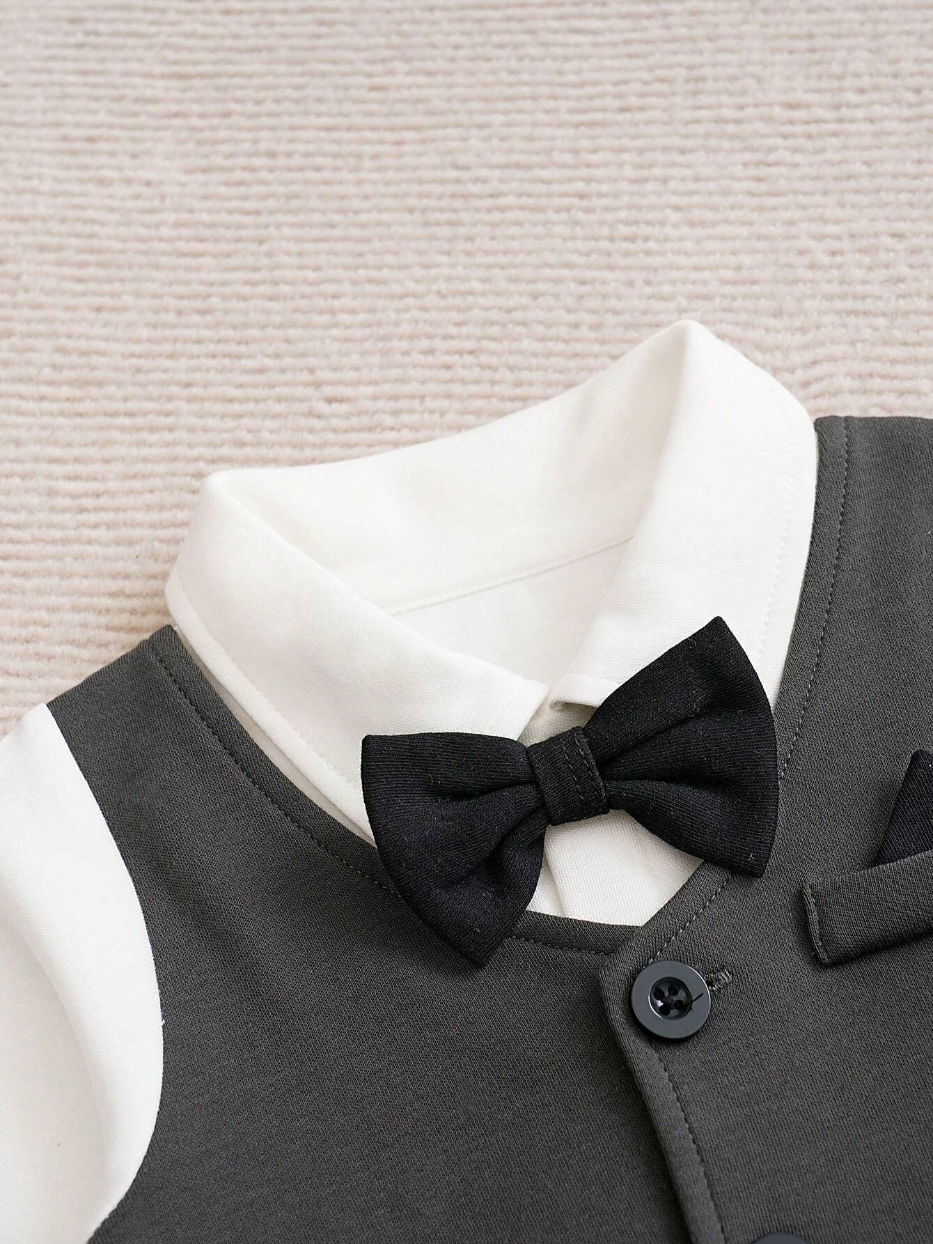  | SHEIN Yierying Infant Romper, Blue, Gentleman Style Front Button Faux Shirt | Bodysuit | Shein | OneHub