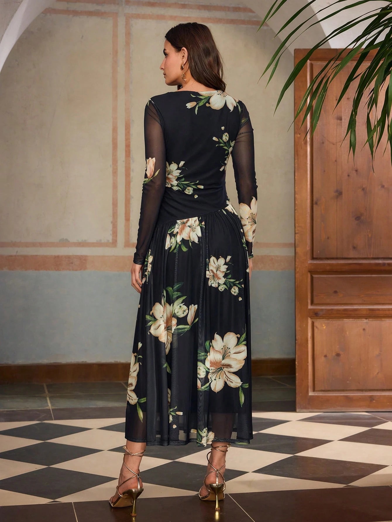 SHEIN ZEYLAH Women's Elegant Floral Printed Ruched Mesh Knitted Dress | Dress | OneHub SHEIN ZEYLAH Women's Elegant Floral Printed Ruched Mesh Knitted Dress | Dress | OneHub