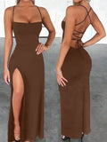 SHEIN Zyxie Fitted Sexy High Slit Criss-Cross Strap Tie-Up Long Dress For Women