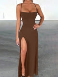 SHEIN Zyxie Fitted Sexy High Slit Criss-Cross Strap Tie-Up Long Dress For Women