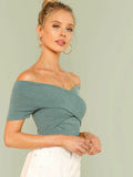  | SHEIN Unity Ribbed Off-the-Shoulder Crisscross Top | Top | Shein | OneHub