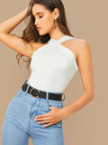 SHEIN BAE Form-Fitting Crisscross Halter Top
