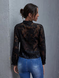  | Shein Frill Trim Lantern Sleeve Floral Applique Top | Top | Shein | OneHub