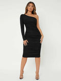 SHEIN SXY One Shoulder Ruched Bodycon Dress