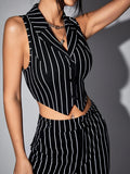  | SHEIN ICON Striped Lapel Collar Crop Waistcoat | Waistcoat | Shein | OneHub